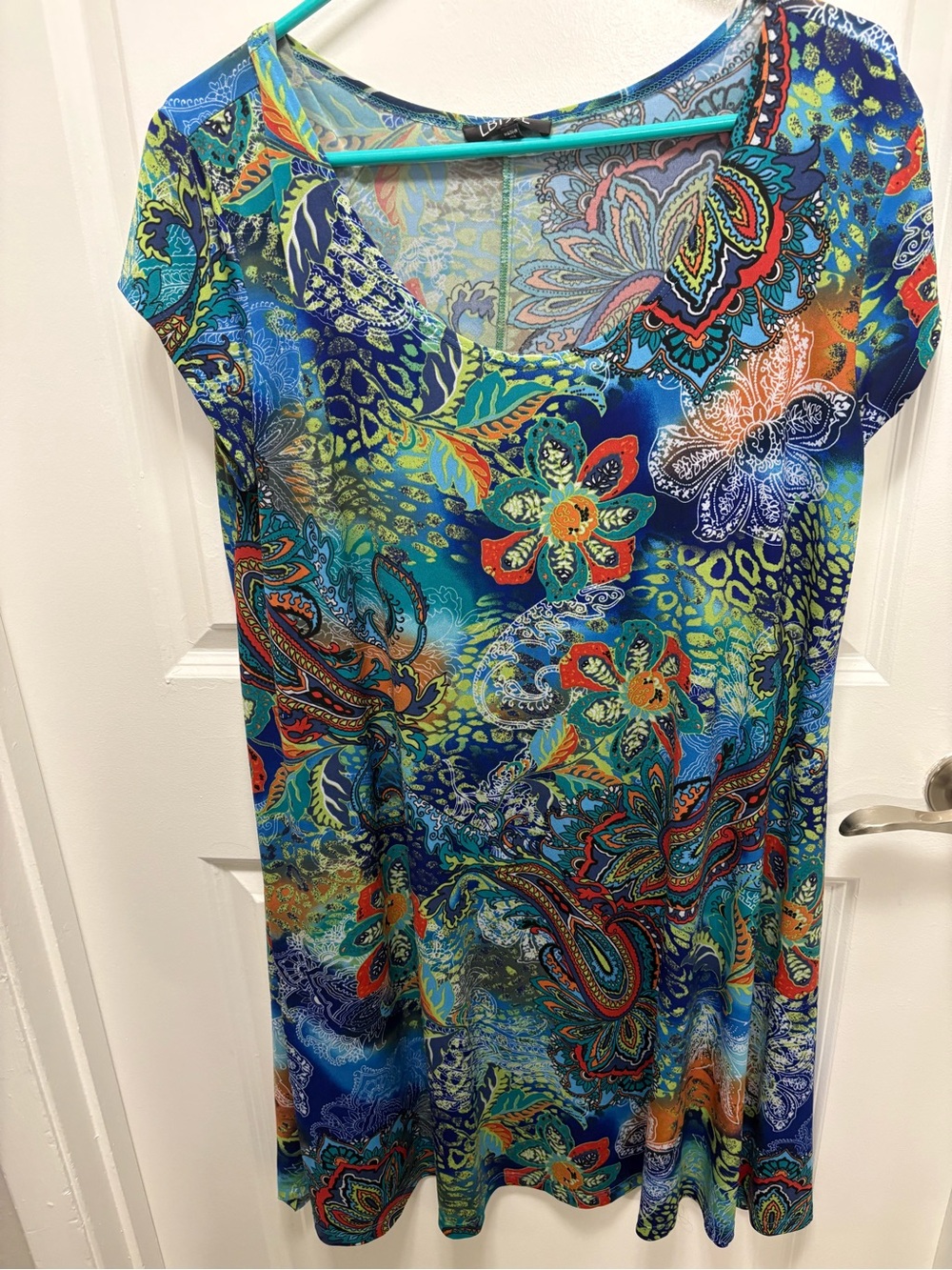 LBisse Vibrant Paisley Floral Boho Short Sleeve Dress